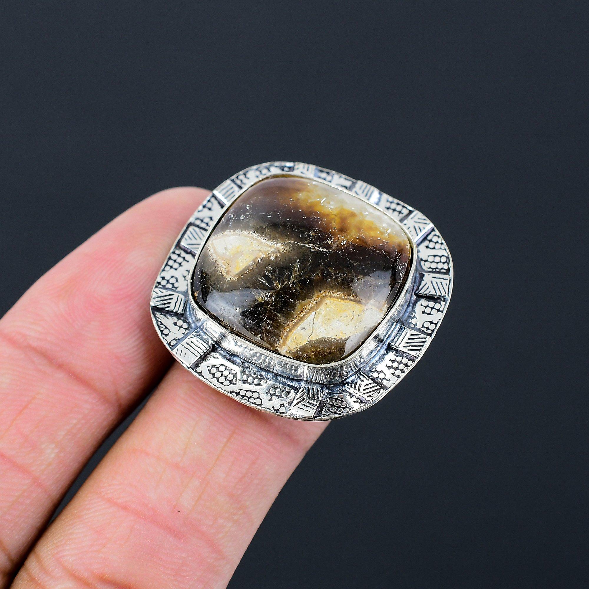 Womens day Sale Cushion Septarian Gemstone Solitaire Ring Size 8 Sterling Silver 8