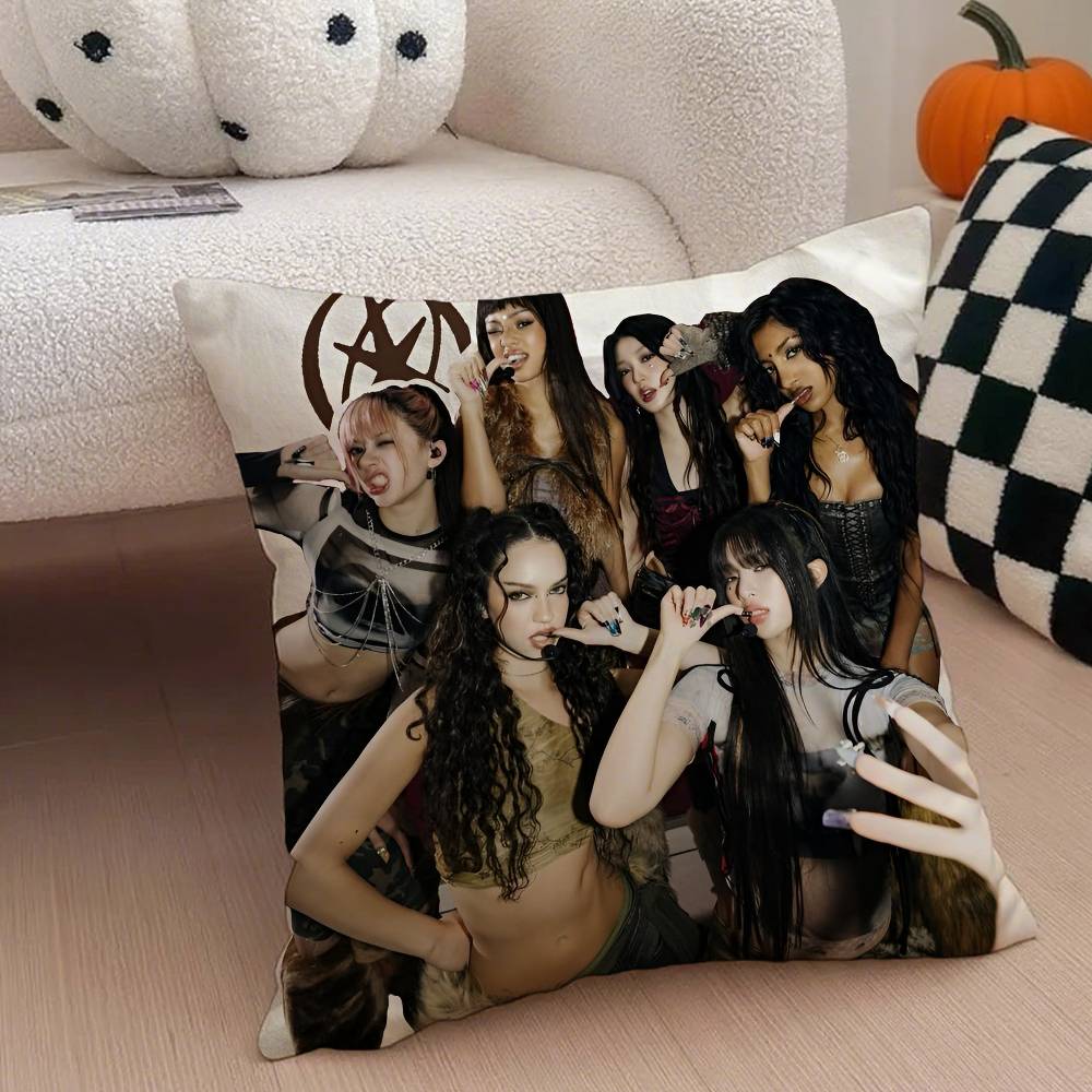 Kpop-Stil Y2K Hot Girl Stil K-Katseye Girlgroup Kissenbezug Weicher Seidiger Stoff Verdeckter Reißverschluss Kissenhülle Perfektes Fan-Geschenk
