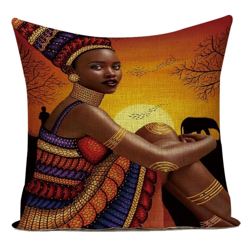 Fashion African Girl Lady Oil Painting Black Women Home Art Decoration Sofa Throw Pillow Case Polyester Cushion Cover