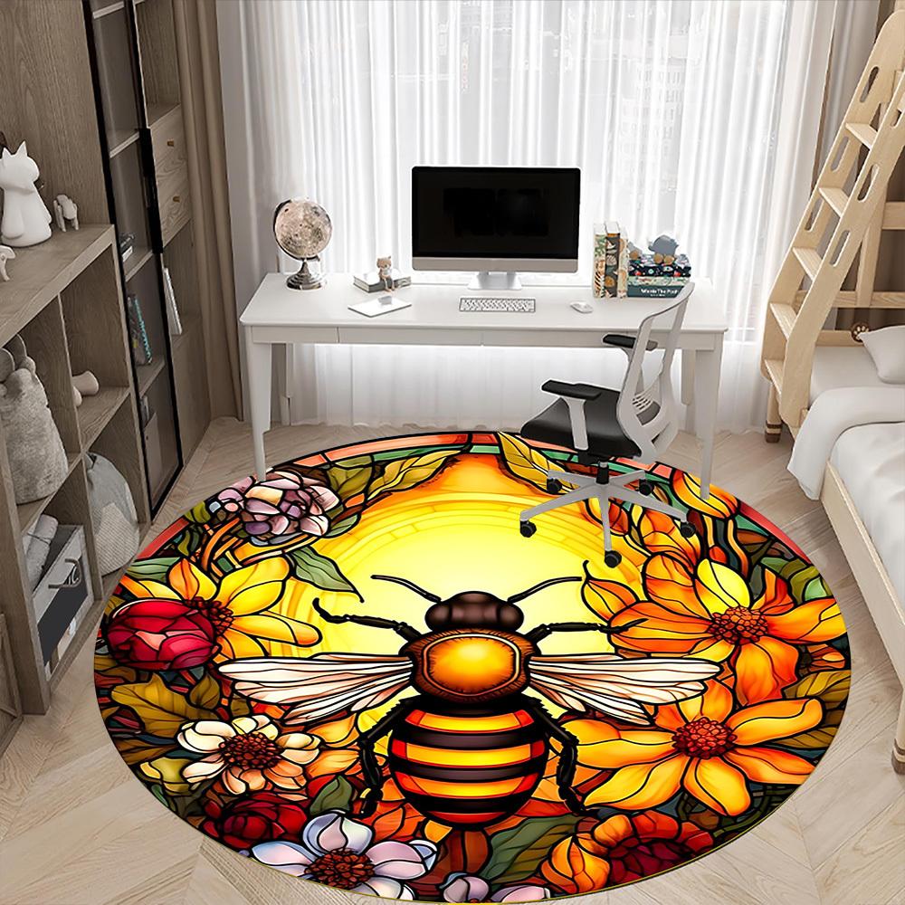 1pc Honeybee Stained Chair Carpet for Office Non-Slip, Machine Washable Rug for Office, Room - Holiday Decor, Machine Made yy251016098