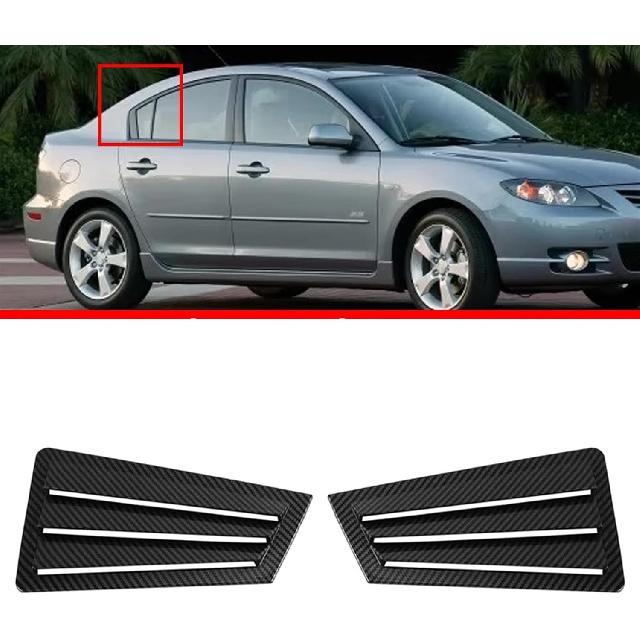 Car Rear Louver Window Side Shutter Cover Trim Sticker Compatible for Mazda 3 Sedan 2003-2008 Vent Scoop ABS Carbon Fiber Style Gloss Black(Gloss