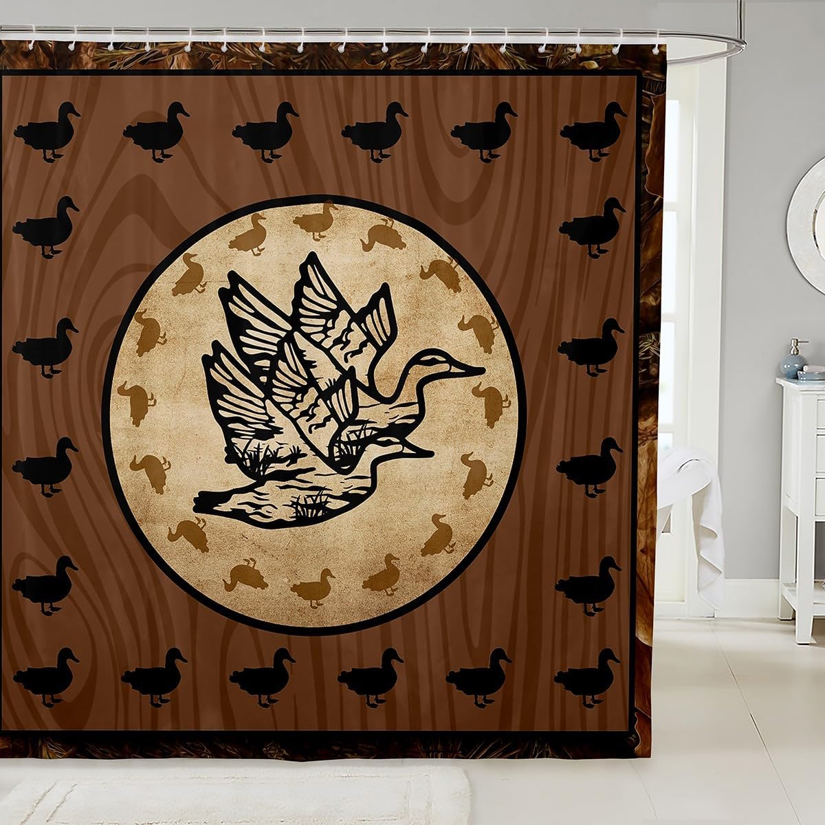 

Erosebridal Hunting Duck Waterproof Bathroom Curtains,Mallard Duck Bathroom Shower Curtain Sets,for Adults,Rural Wildlife Wild A 90x180cm