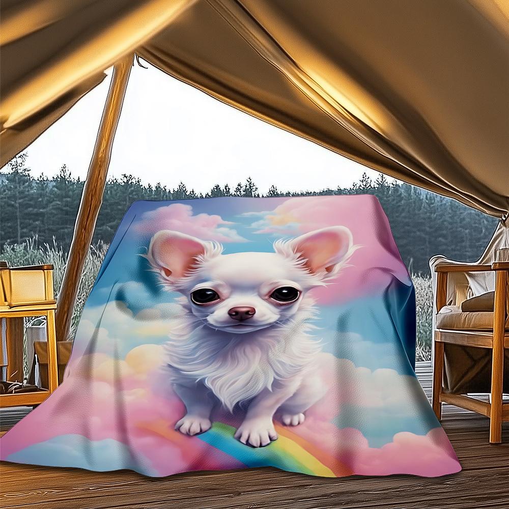 1pc Rainbow Dog Print Outdoor Soft Polyester Flannel Throw Blanket Versatile for All Seasons , Soft , Cozy , Warm All Season Quilted Throw ,