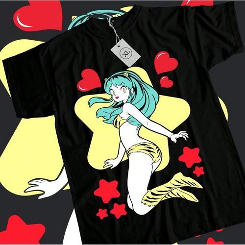 Lum Waifu Black TShirt Urusei Yatsura Anime Girl Darling No Baka Graphic Tee S