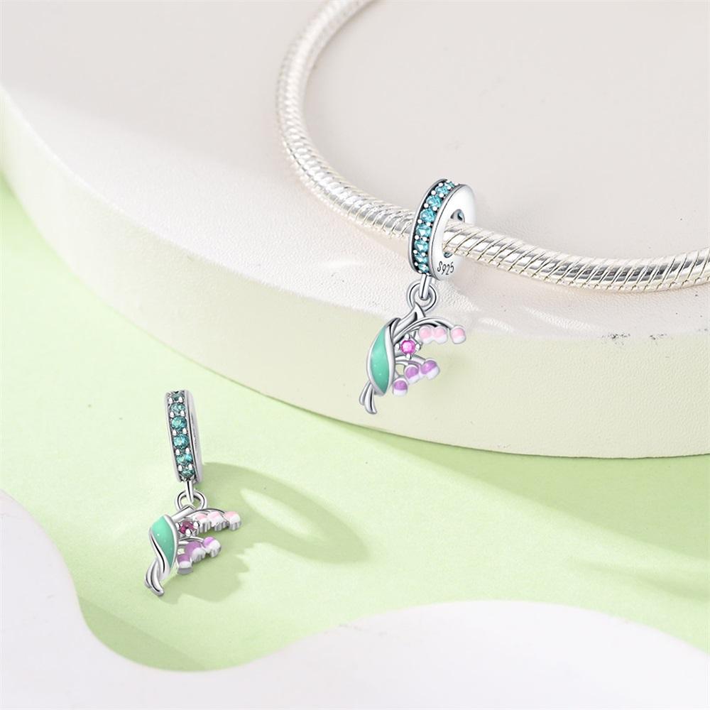 Charm Bead Charms Authentic copper Tulip Plants Insect Pendants Bead Charms Compatible With Bracelets Diy Fine Gift Women Delicate Jewellery Accesso