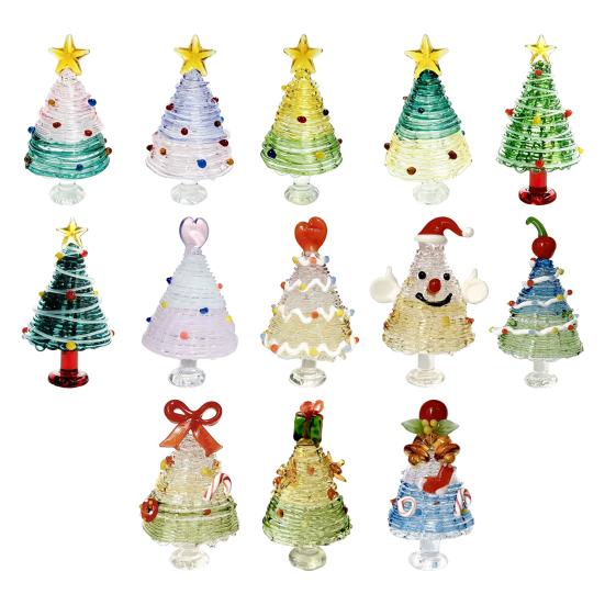 Seasonal Home Festive Ornament Glazed Christmas Tree Figurine, Colorful Miniature Xmas Decor, Handcrafted Exquisite Gift for Colleagues Glass