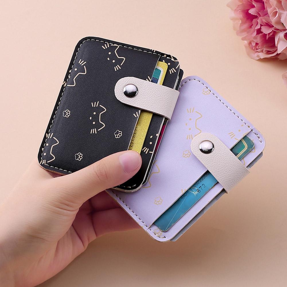 Cute Cartoon Cat Credit Card Holder Small Wallet Women, Slim Coin Pocket Pu Leather Compact Cash Wallet, Thin Travel Card Case