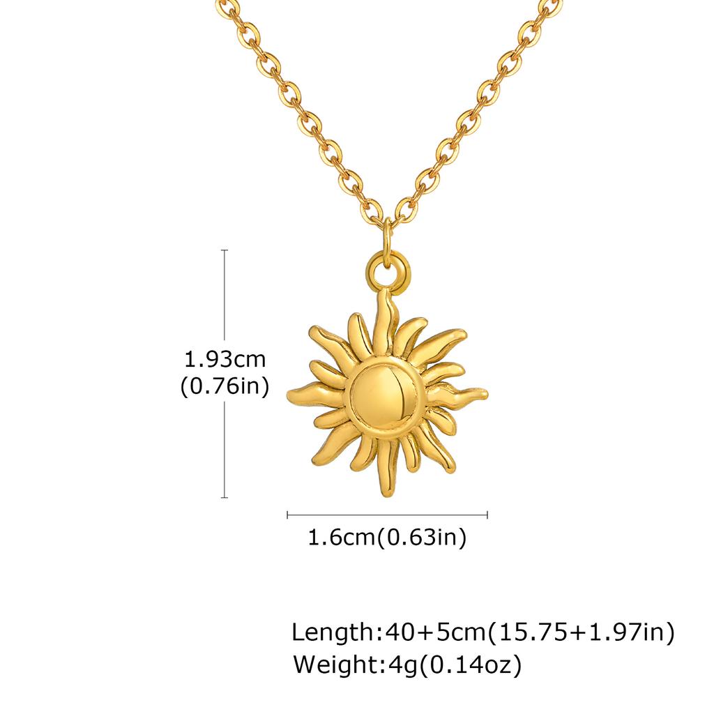 Dainty Sunburst Coin Pendant Necklace, Stainless Steel 18K PVD Gold Plated Waterproof Tarnish Free Celestial Layering Jewelry