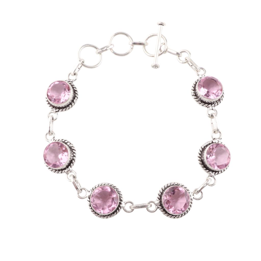 Morganite Gemstone 925 Sterling Silver Handmade Jewelry Adjustable Bracelet 7-9" RB-16-7