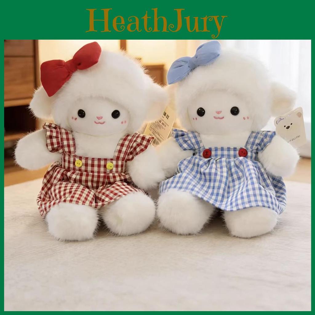 Plush Sheep Toy With Checkered Dress And Bow Decoration For Babies And Kids Gift Sleep Pillow