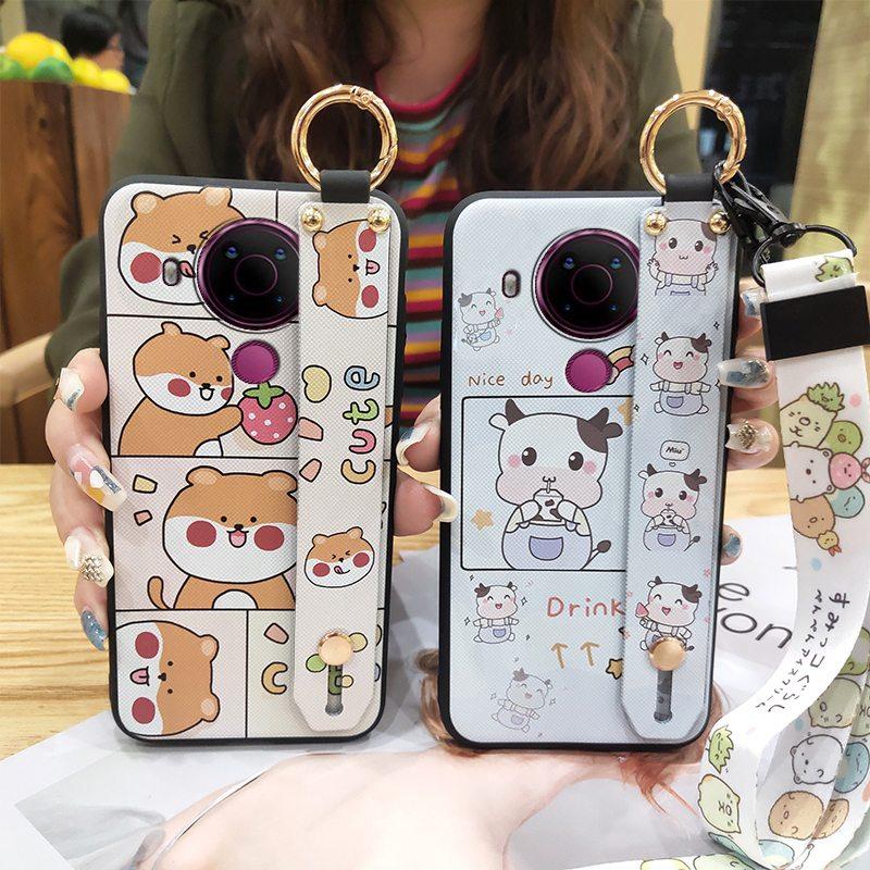 Fashion Design Phone Holder Phone Case For Nokia 5.4 Wrist Strap Cartoon Lanyard Protective Anti-knock Anti-dust Ring