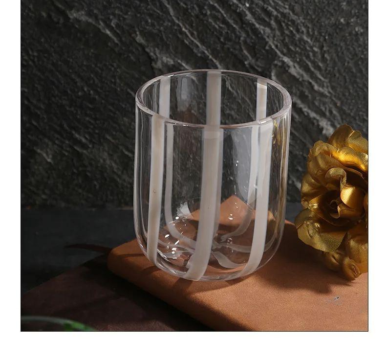 Colorful Glass Transparent Lines Threaded Cup with Rounded Mouth Coffee Milk Juice  Cup, Household Water Cup, Wine Glass