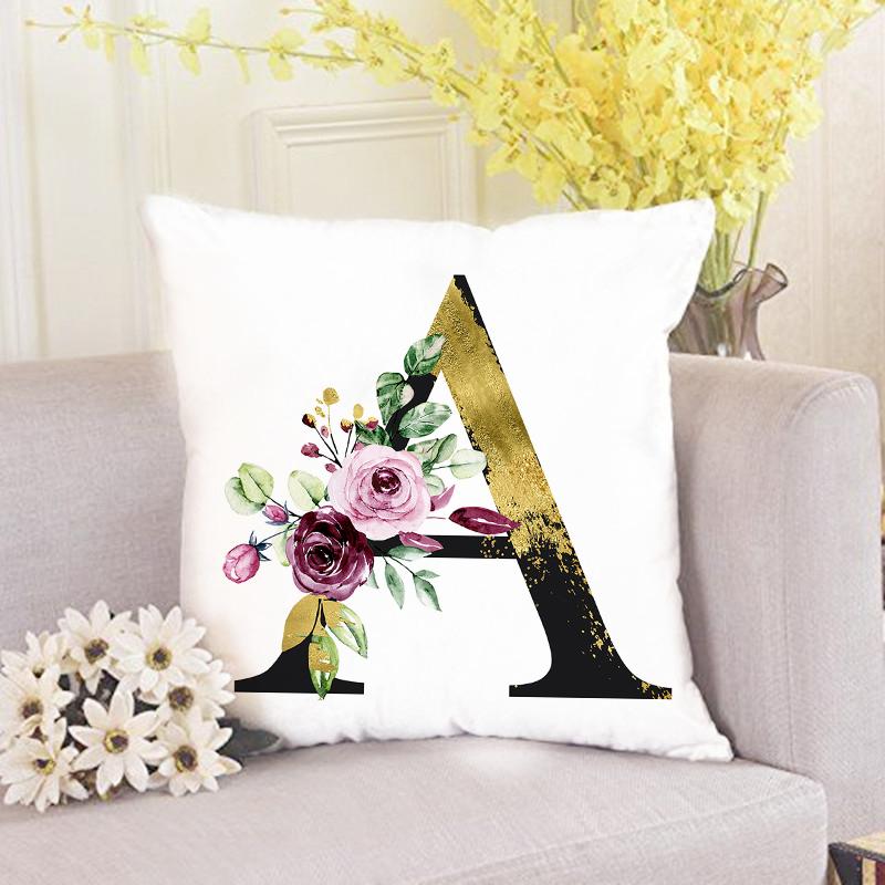 

Наволочка из полиэстера с буквами алфавита и цветами AZ для домашнего дивана, наволочка для декора гостиной, наволочки для кофейни, наволочки для подушек 450mm*450mm