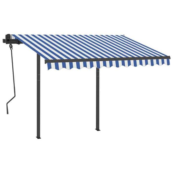 VidaXL Manual Retractable Awning with LED 3.5x2.5 M Blue and White 3070121