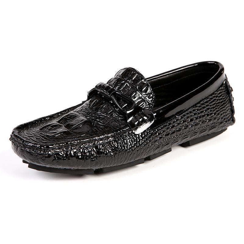 Luxury Brand Italian Genuine Leather Men Shoes Fashion Crocodile Pattern Casual Loafers Men Flat Drving Mocassins Zapatos Hombre