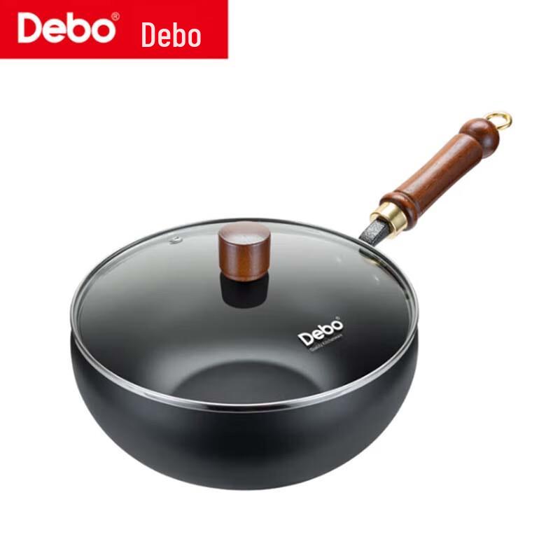 Debo Grumman Uncoated Cast Iron Wok with Glass Lid