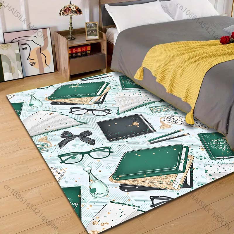 

1PC Green books glasses pattern Pattern Rug Carpets for Bedroom Living Room Sofa Mat Creative Door Mat Cloakroom Home Decor 40cm x 60cm