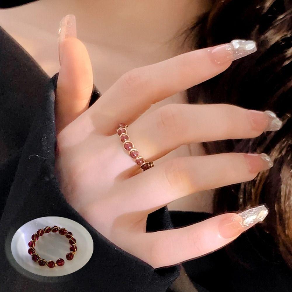 3PCS Light Luxury Colorful Beads Ring Finger Jewelry Opening Ring Vintage Round Bead Ring  Women