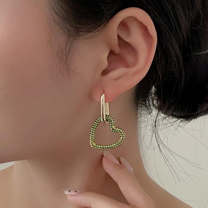 Elegant Heart Charm Hoop Earrings For Women Oval Rectangle Ear Buckle Zircon Crystal Geometric Gold Color Wedding Jewelry Gift