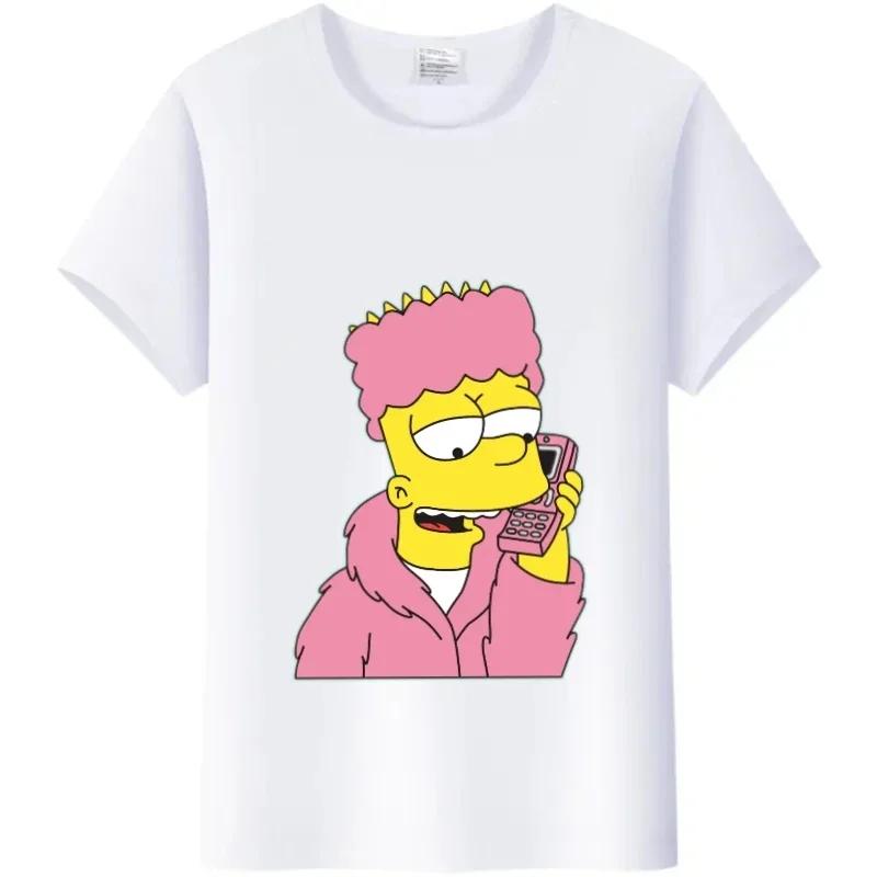 Casual Disney Cartoon Simpson Harajuku T-shirt Summer Blouses Ladies Men White Tees Tops Short Sleeve Blouses Women 90S Tshirt