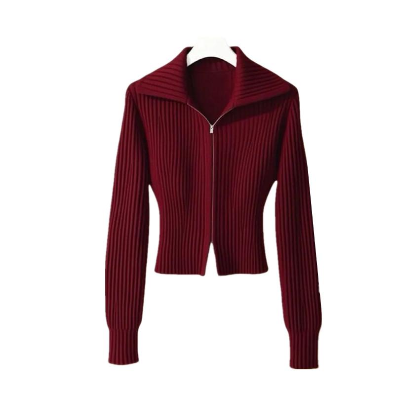 Fashion Zipper Knitted Cardigan Sweater Women Tops Autumn Winter High-End Long Sleeve Slim Knitwear Jacket Female