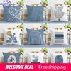 Blue Simple Print Decorative Pillowcase Bedroom Living Room Square Cushion Pillowcase