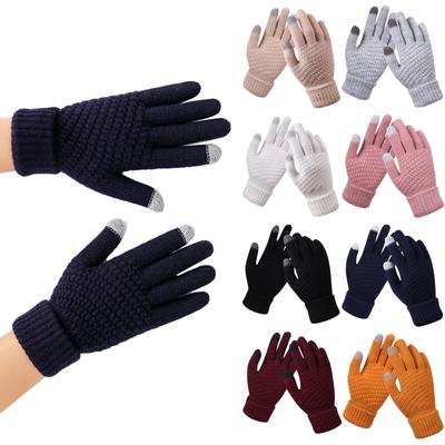 (Projector)Women Gloves,Winter Solid Screen Full Finger Woolen Warm Knitted Gloves