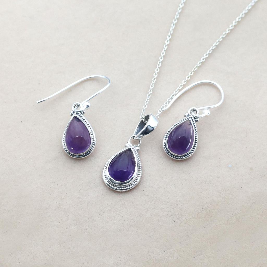 Sterling Silver Amethyst Jewelry Set, Women Jewelry, Gift For Her, February Birthstone Jewelry