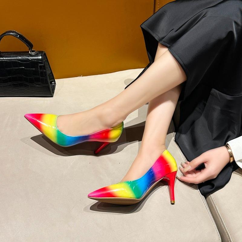 Plus Size High Heels Women's Autumn New Pointed Toe Shallow Mouth Cover Foot Multi-Color Non-Slip Stiletto Single Shoes