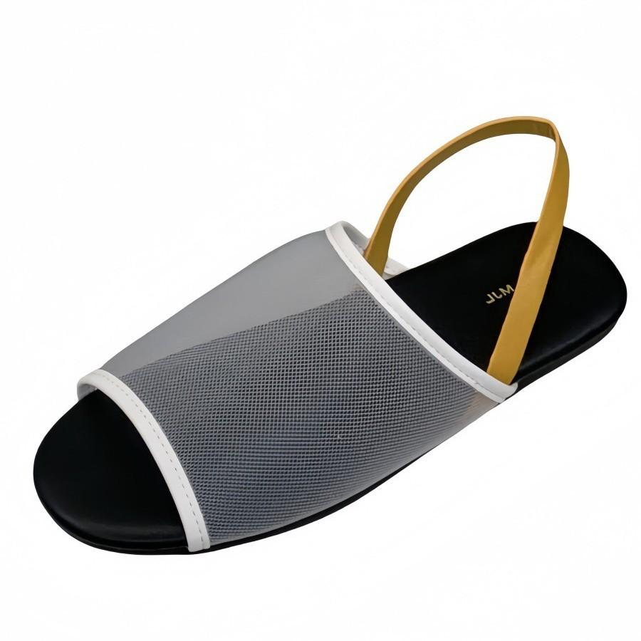 Mesh Breathable Flat-soled Sandals Women's One-word Broadband Leather One-pedal Rear Strap Open-toed Roman Shoes Half Slippers Summer