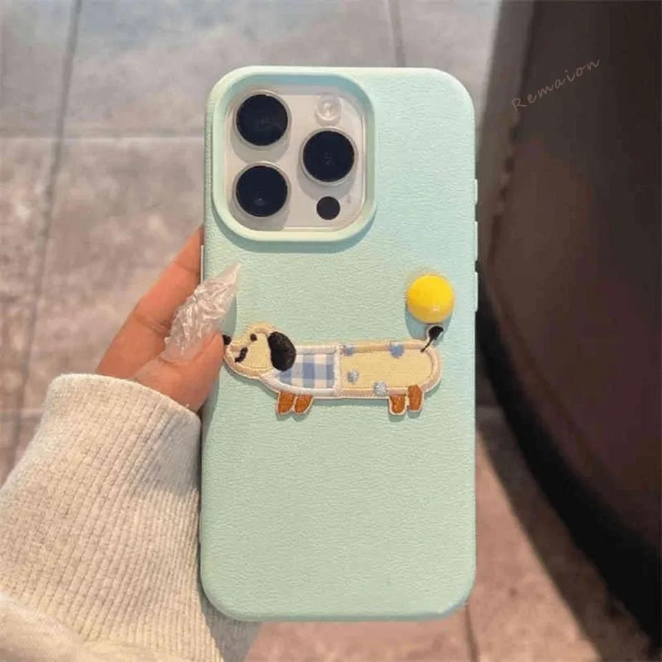 

Вышивка Милый щенок Чехол-шнурок для iPhone 15 11 12 13 14 16 Pro Max X XR XS MAX SE 2020 7 8 Plus Кожа Резина Мягкая обложка for iPhone16plus