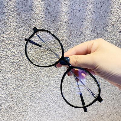 Glasses Frame Female Tide, Retro Round Frame Metal Thin Leg Myopia Glasses Frame Flat Mirror