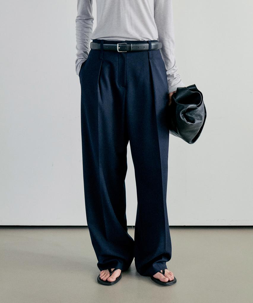 NOTIA Wool Straight One Tuck Pants - Deep Navy