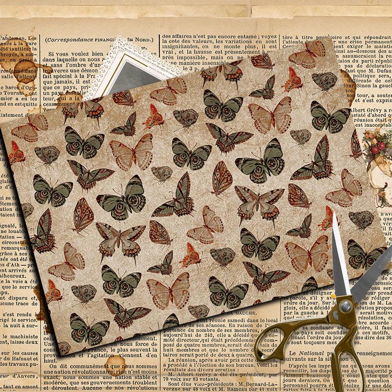 Retro Butterfly Animal Pattern Paper Stickers - 10 Sheets for Journal and Collage DIY Decoration
