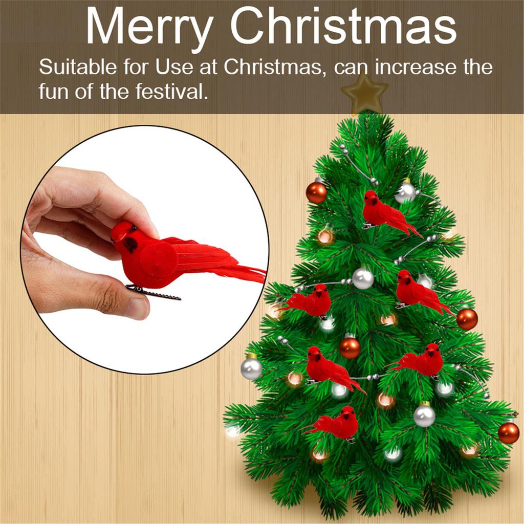 10Pcs Red Birds With Clip On Christmas Tree Decoration Artificial Red Birds With Feathers For Wreath Ornaments Home Decoration