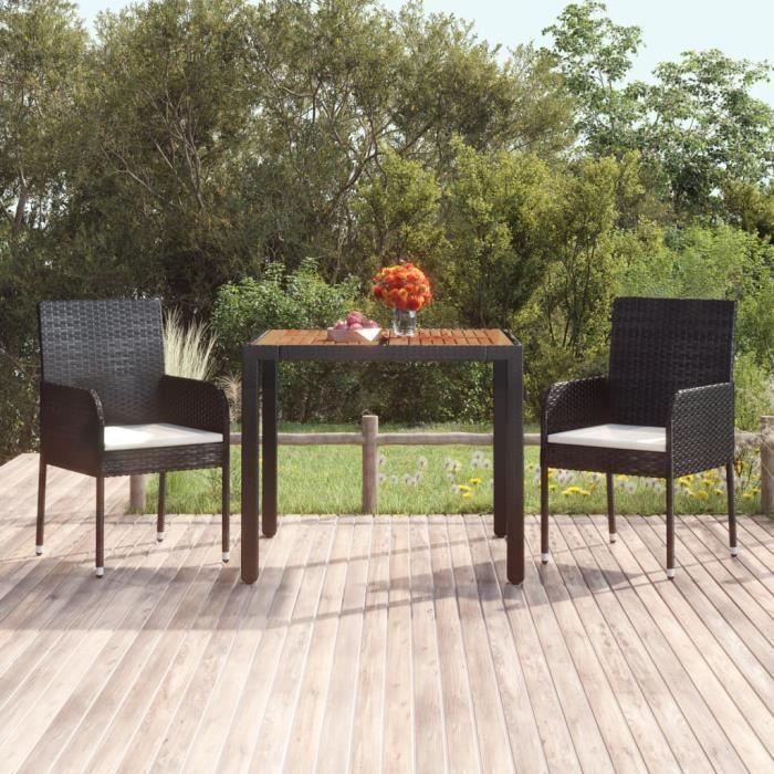 VidaXL Garden Table Wood Top Black 90x90x75 Cm Woven Resin 319897