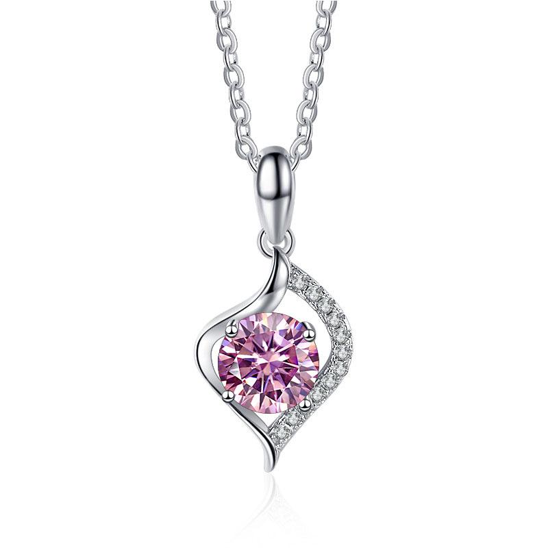 Women's 925 Sterling Silver Jewelry 1 Carat Moissanite Pendant Necklace For Wedding Simple Fashion Clavicle Chain