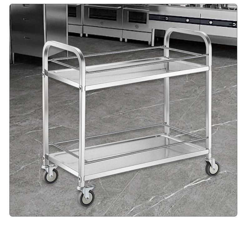 Stainless Steel Double-Layer Liquor Trolley with Railing