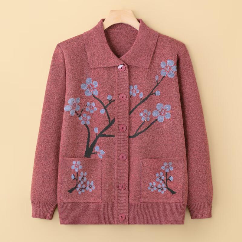 Mid-Aged & Elderly Women's Floral Knit Cardigan