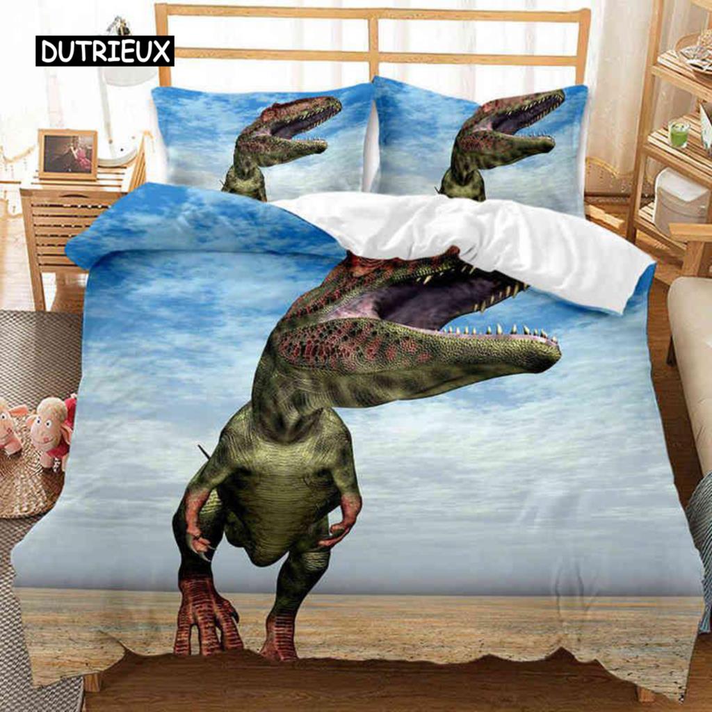 Dinosaur Duvet Cover Set King Size Jurassic World Battle 2/3 Piece Twin Bedding Set Unique Dinosaur Bedding for Kids and Adults