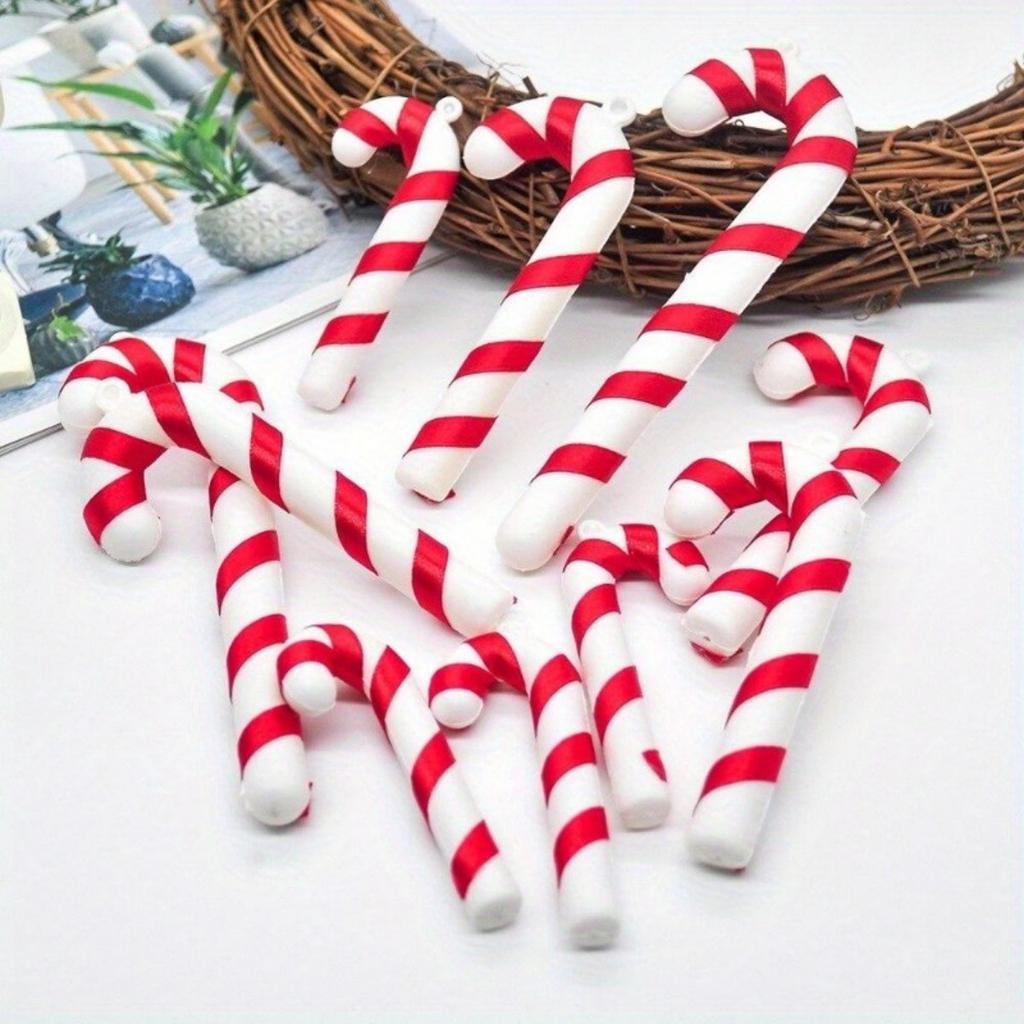 12 Stück Zuckerstangen Weihnachtsdekorationen für Baum - Rot Weiß Stoffumwickelte Zuckerstangen Weihnachtsanhänger für Bauernhaus Weihnachtsdeko Geschenk