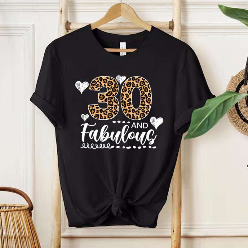 30th Birthday Shirt for Unisex Vintage Heart 30 and Fabulous Leopard Print Summer Tshirt 30th Birthday Gift for Unisex Tshirts