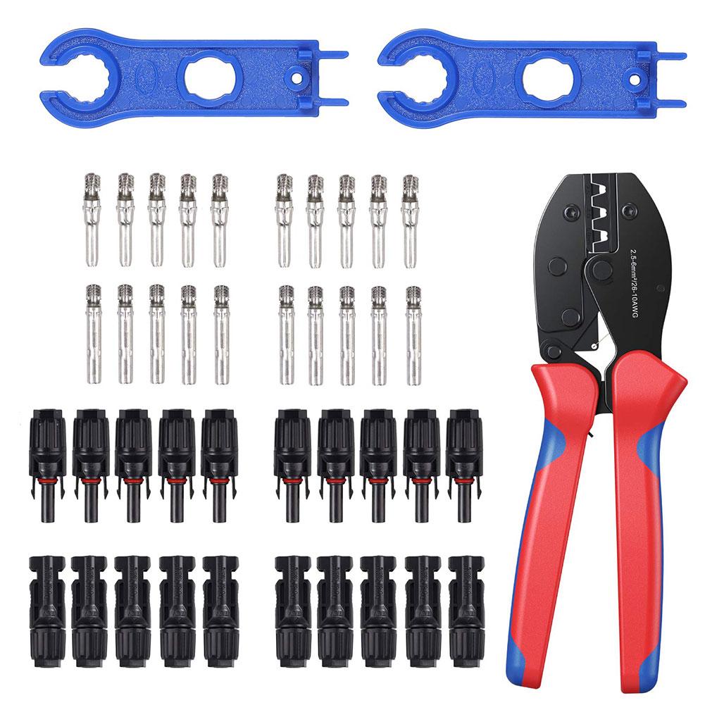 1 Set Crimping Pliers Set Solar Panel PV Cable Stripper Wiring Connector Crimping Tool Solar Spanner Wrench 10Pair connector