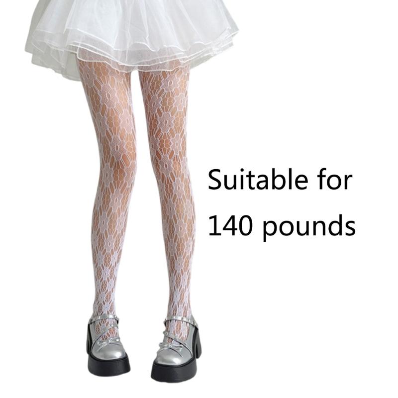 Elegant Lace Floral Hollowed Fishnet Pantyhose for Women's Japanese Aesthetic See Through Mesh Tights Stockings Hosiery