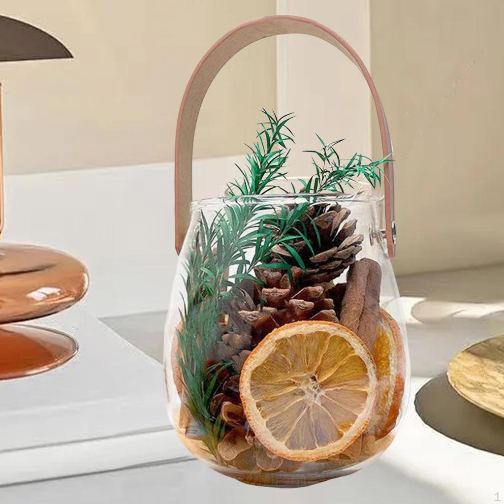 Glass Storage Jar Belt Handle Flower Vase Multifunction Clear Cup Easy to Clean Organizer Vessel for