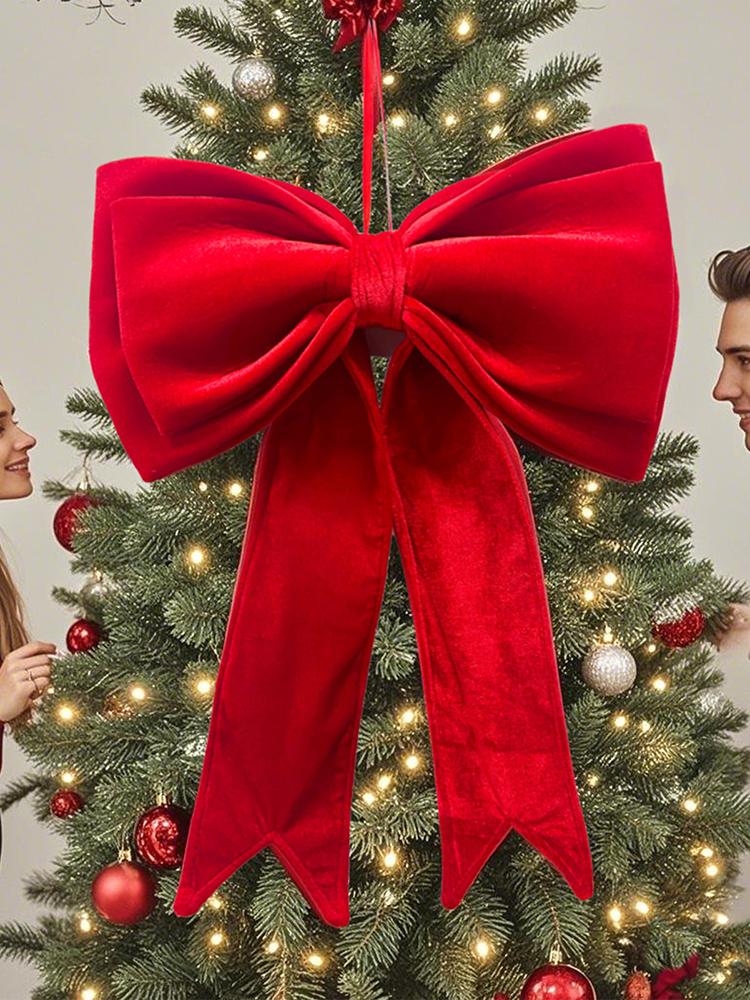 Weihnachtsbaumschleife Beflockt Beflockte Weihnachtsschleife Samt rote Schleife Extra-Groß Für Feiertagsdekoration Weihnachtsbaum Türrahmen