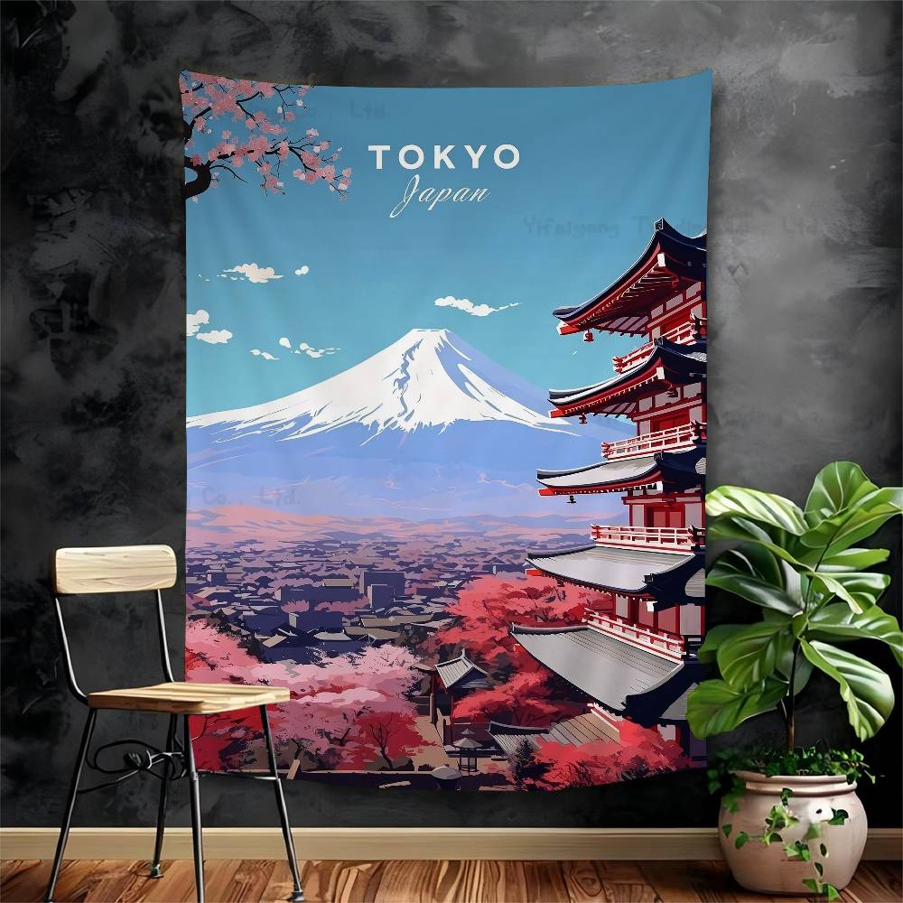Vintage Japan Tokyo Japanese City Landscape Canvas Cartoon Tapestry Art Science Fiction Room Home Decor Wall Hanging Home Decor