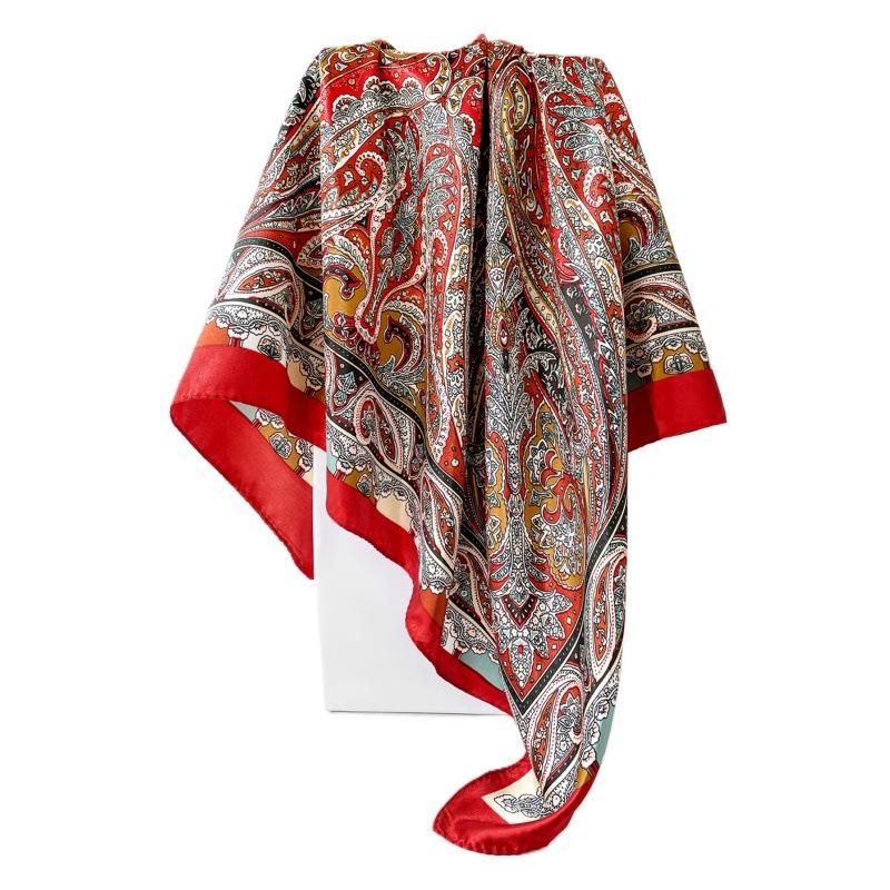 New simple satin silk scarf scarf printed geometric shawl color matching square scarf 91CM big travel bag headscarf