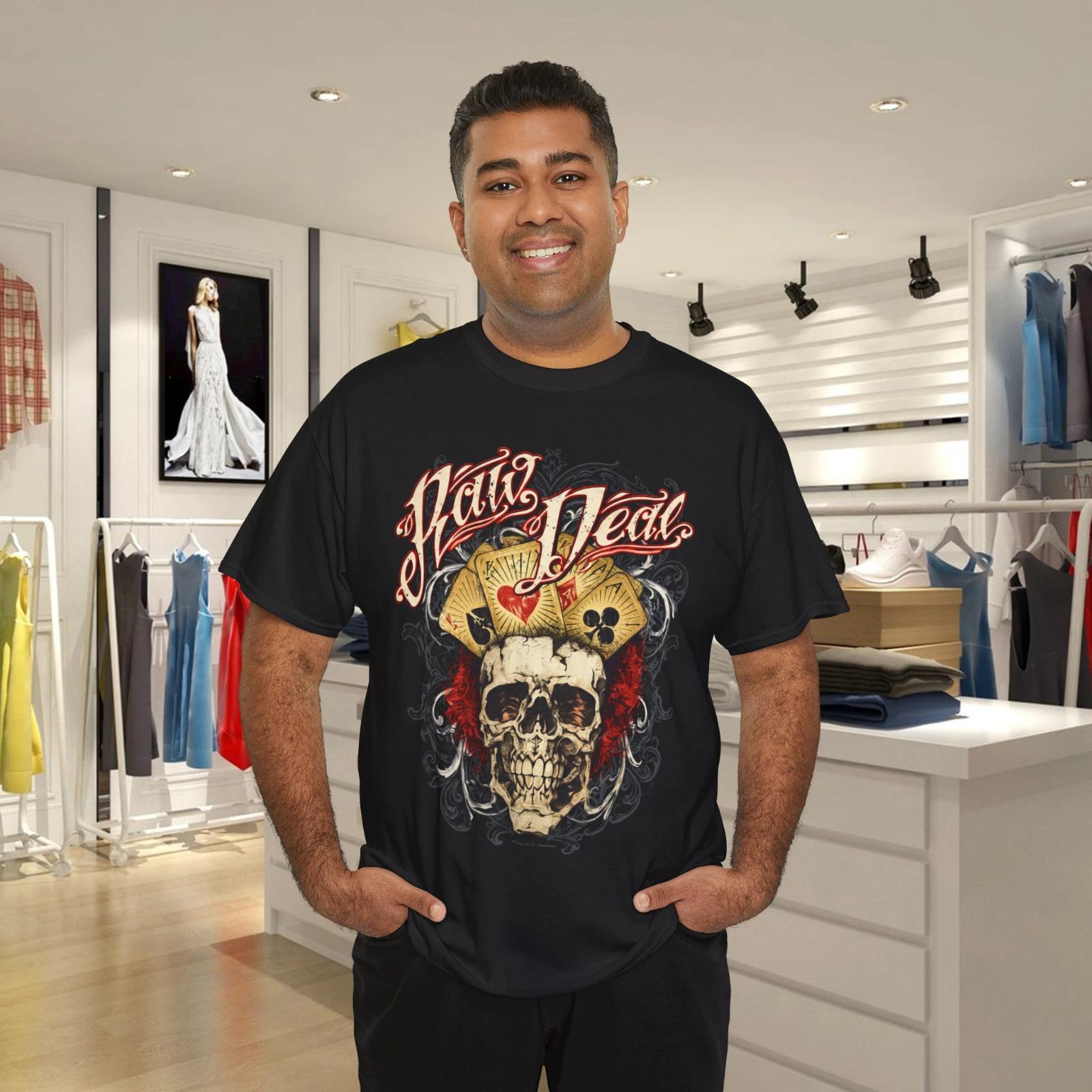 Raw Deal Skull Playing Cards Graphic T- Shirt 2XL