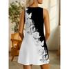 Women's Elegant Floral Print Slim Fit Dress - Knitted Fabric Polyester 100%- Summer Round Neck Sleeveless Dress - Middle Eastern Style Adult Fashion